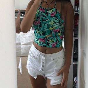 Charlotte Russe Tropical Halter Crop Tank
